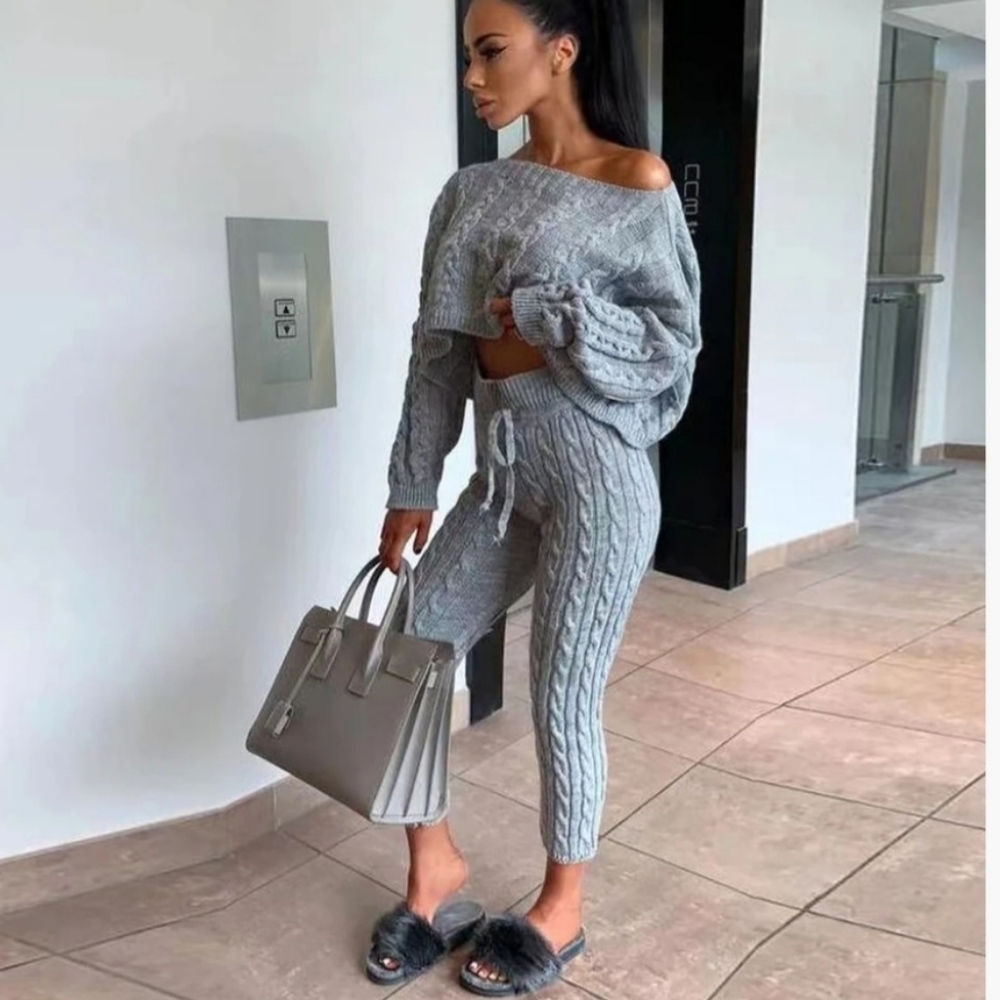 *Last one* Casual Ribbed Knit Crop Sweater Set - Picture 5 of 8